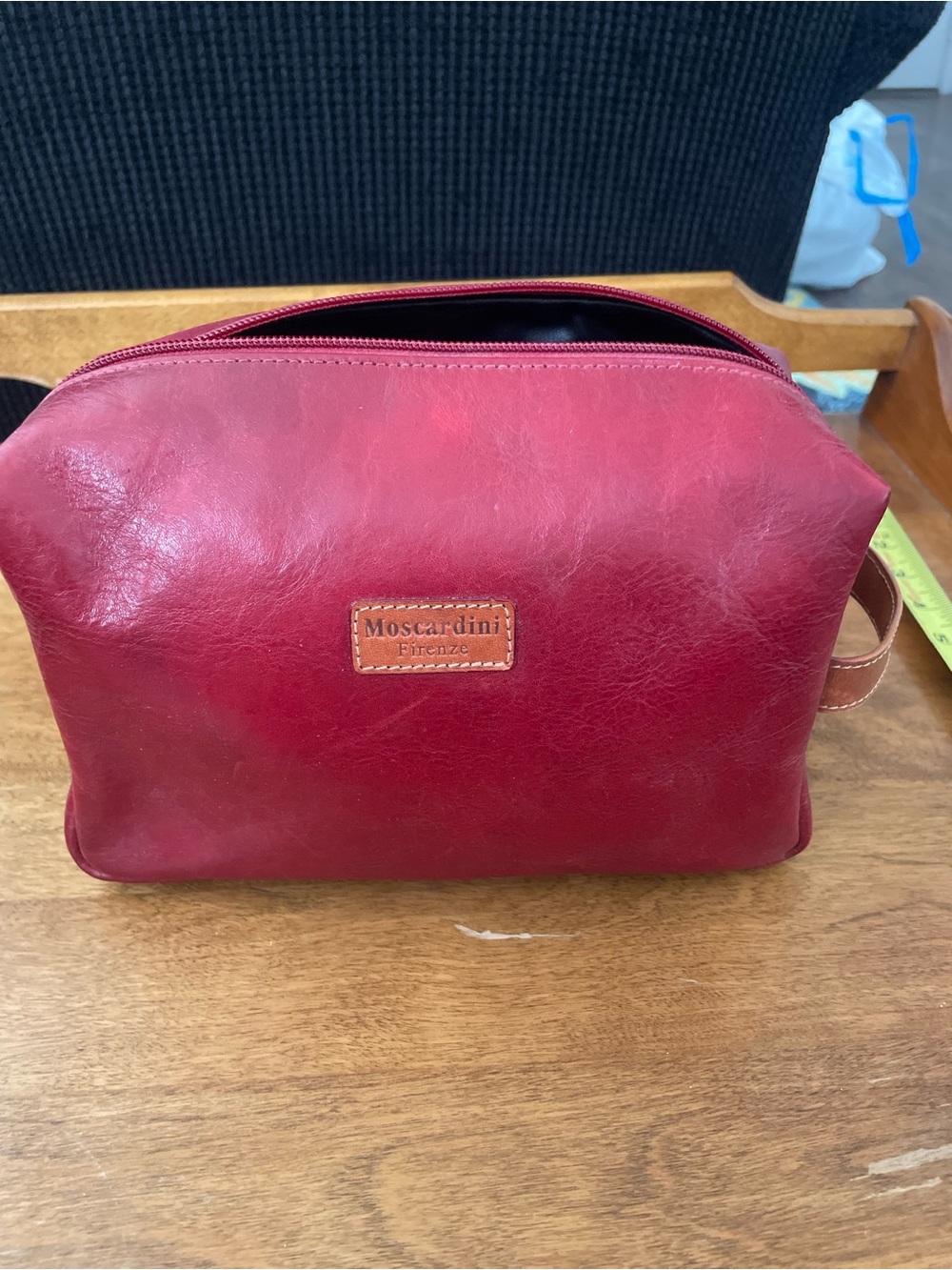 Moscardini Firenze Red Leather Toiletry Travel Dopp Kit